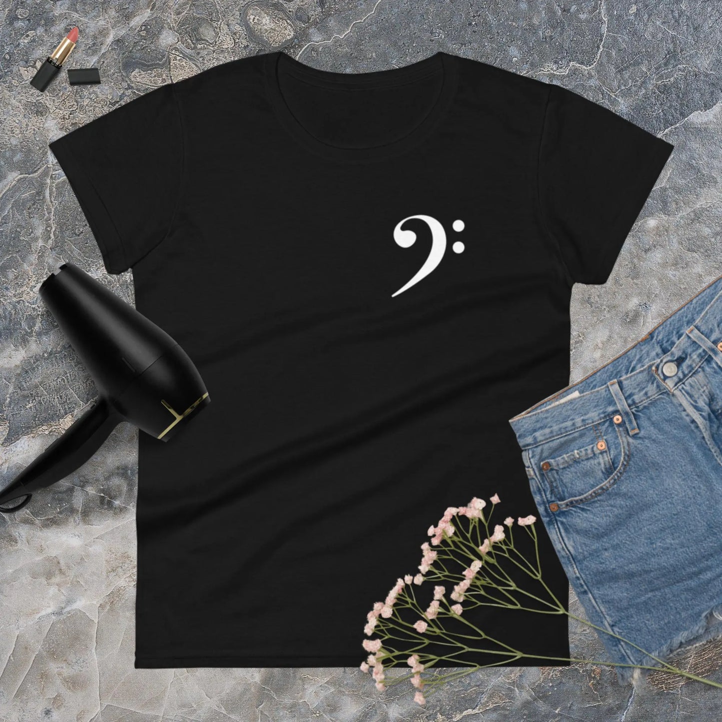 Music Bass Clef Women's Fashion Fit t-shirt by BC Ink Works - BC Ink Works