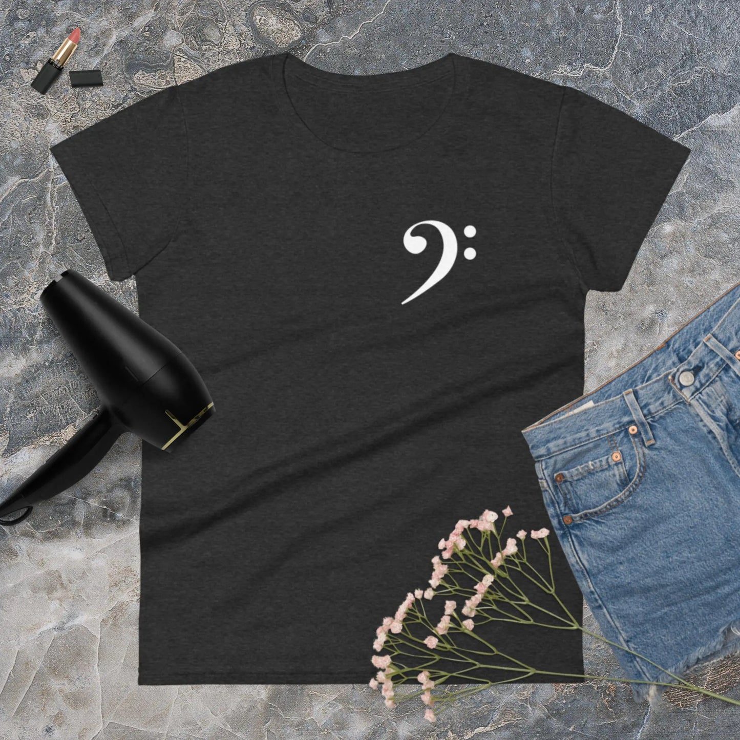 Music Bass Clef Women's Fashion Fit t-shirt by BC Ink Works - BC Ink Works