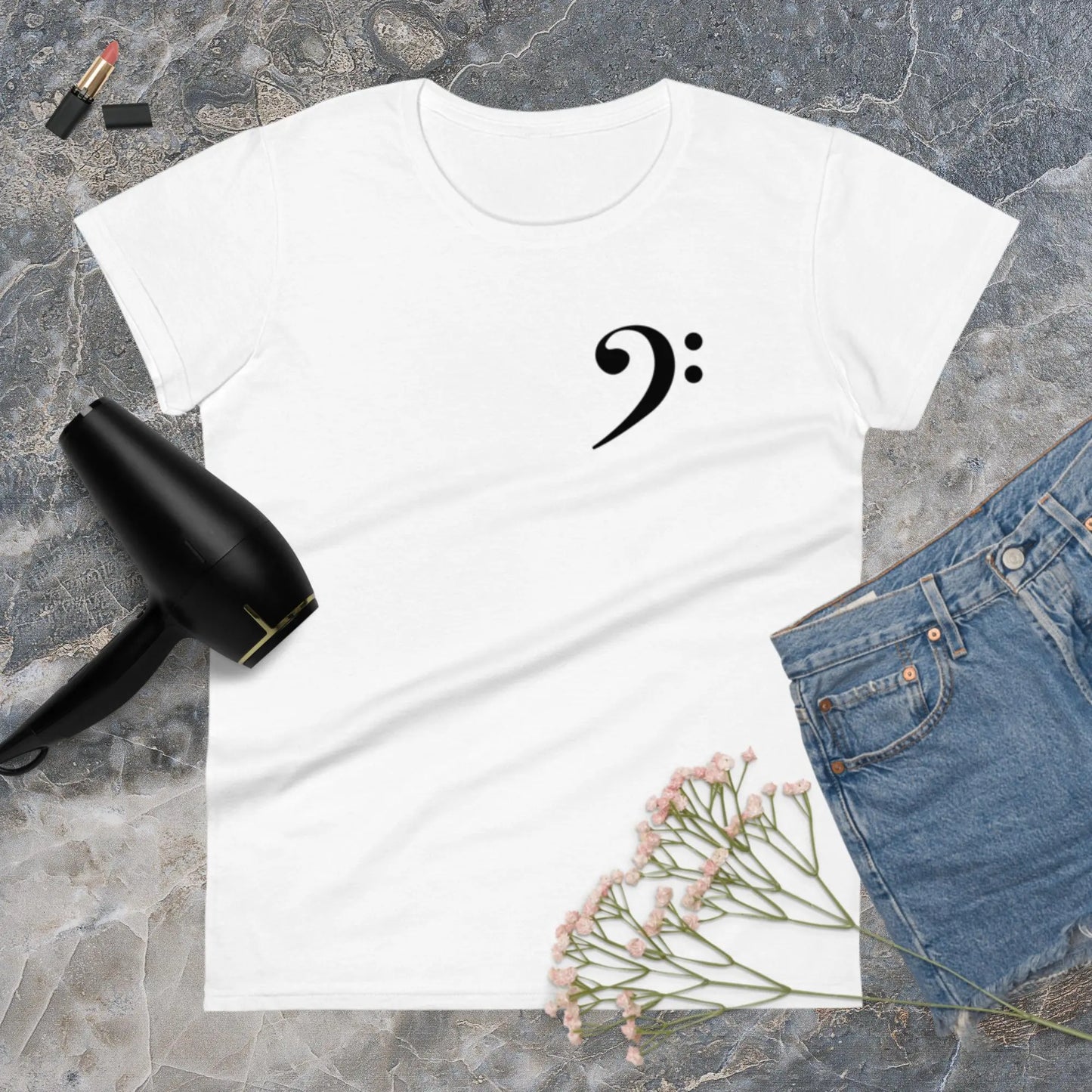 Music Bass Clef Women's Fashion Fit t-shirt by BC Ink Works - BC Ink Works