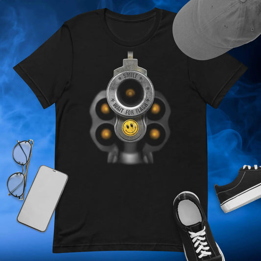 Gun Barrel Flash Unisex t-shirt by BC Ink Works - BC Ink Works