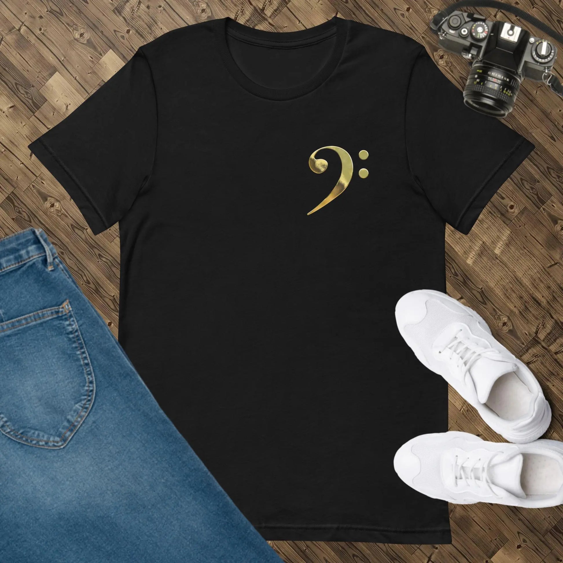 Music Gold Bass Clef Unisex t-shirt by BC Ink Works - BC Ink Works