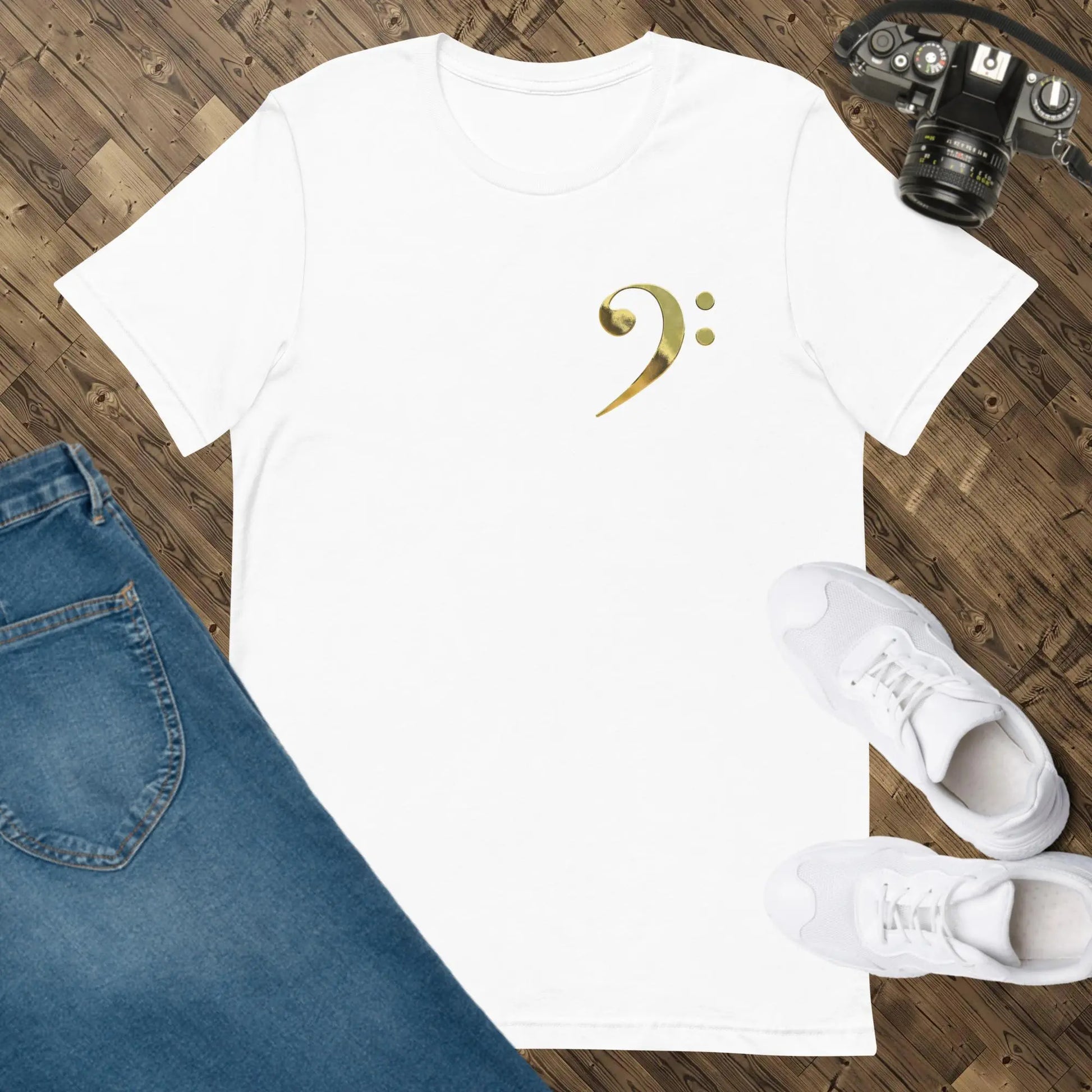 Music Gold Bass Clef Unisex t-shirt by BC Ink Works - BC Ink Works