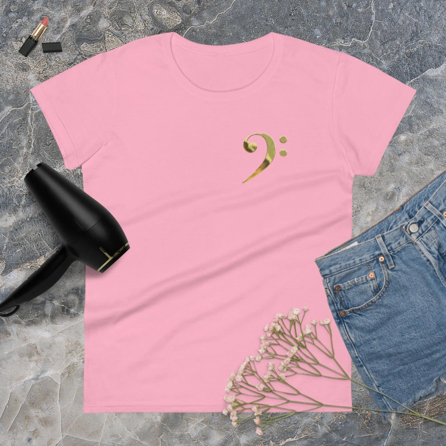 Music Gold Bass Clef Women's Fashion Fit t-shirt by BC Ink Works - BC Ink Works