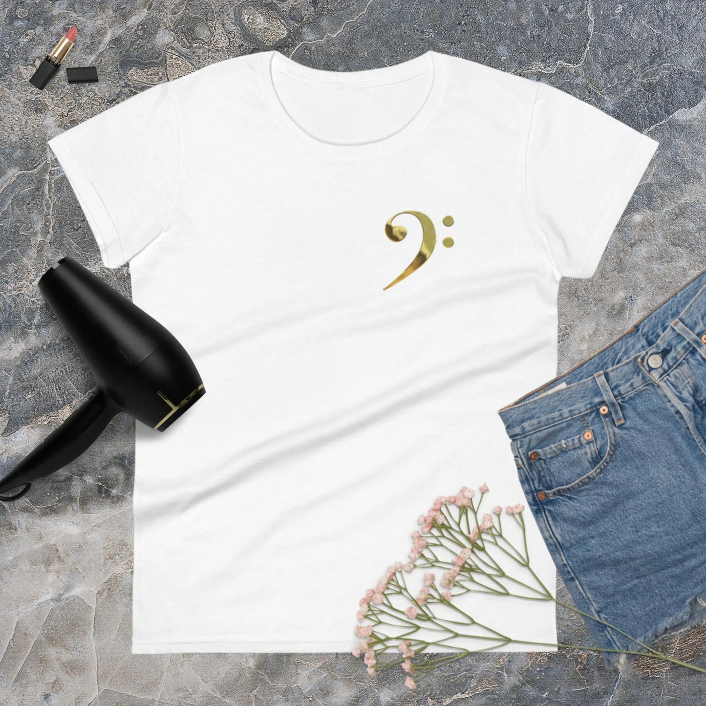 Music Gold Bass Clef Women's Fashion Fit t-shirt by BC Ink Works - BC Ink Works