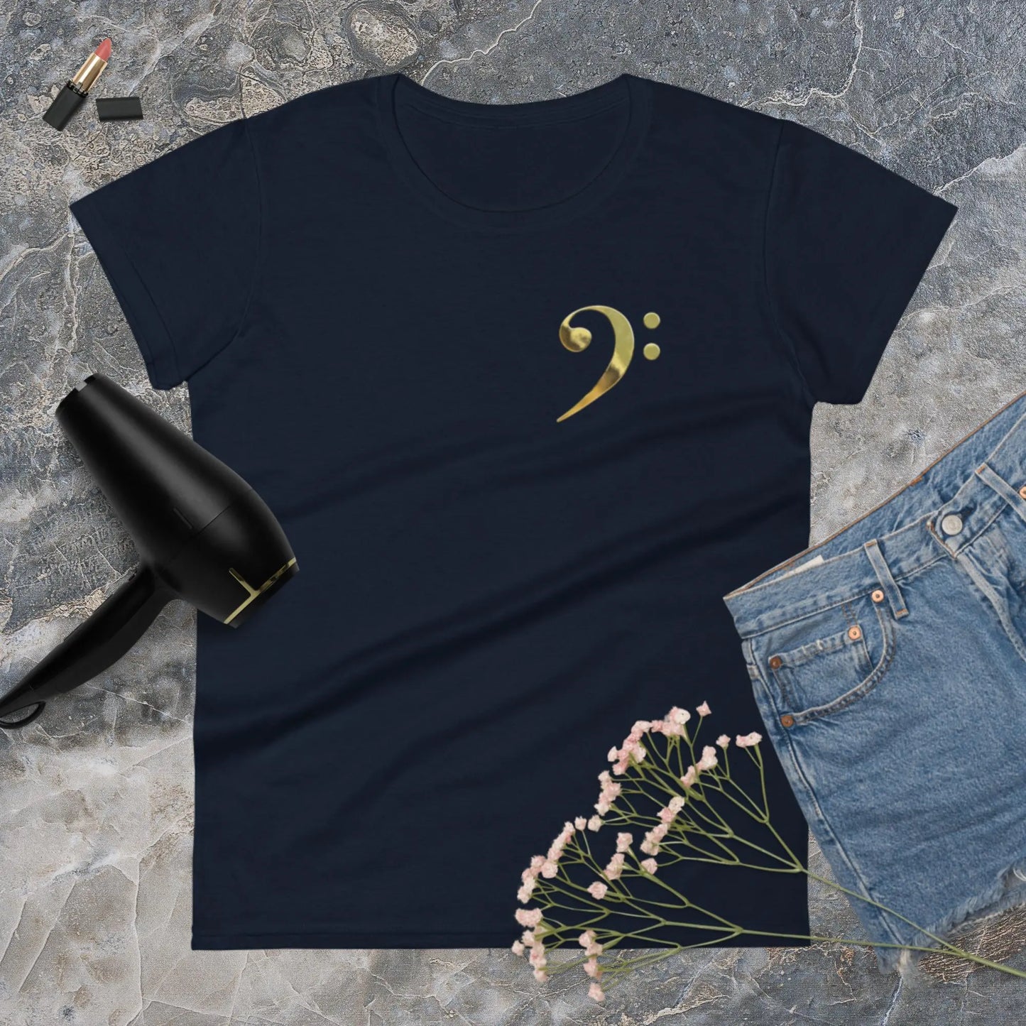 Music Gold Bass Clef Women's Fashion Fit t-shirt by BC Ink Works - BC Ink Works