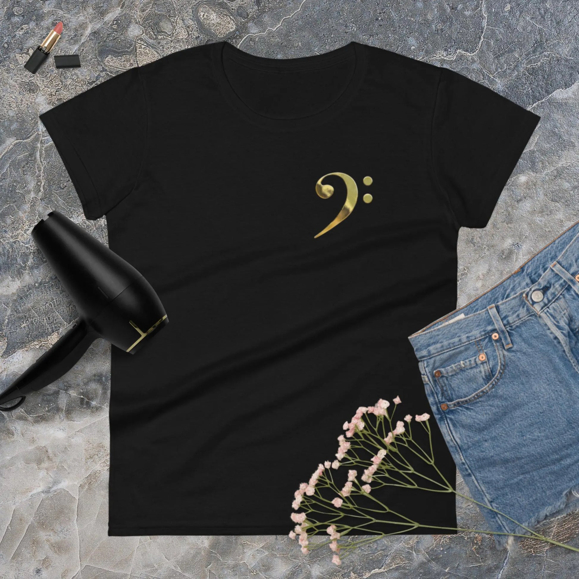 Music Gold Bass Clef Women's Fashion Fit t-shirt by BC Ink Works - BC Ink Works