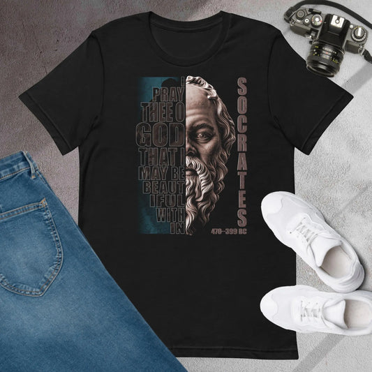 Socrates Pray Beautiful Within Unisex t-shirt by BC Ink Works - BC Ink Works